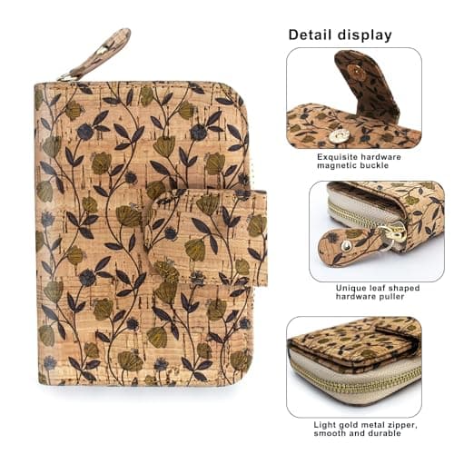 Boshiho Vegan Cork Wallet: Women's Purse Zipper Pocket Wallet with Card Holder Coin Purse Vegan Gift for Vegetarians Women Ladies Girls — view 3