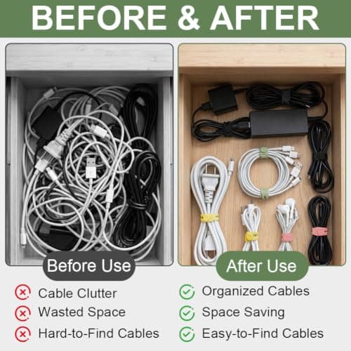 OFFCUP Silicone Cable Ties, 30pcs Reusable Cable Straps, Cord Organizers — view 5