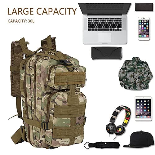 Tactical Backpack 30L Military Camping Backpack Oxford Clothe Rucksack Molle Shoulder Bag Sport Travel Backpack for Camping Climbing Cycling Hiking Mountaineering Hunting (Light Camouflage) — view 4