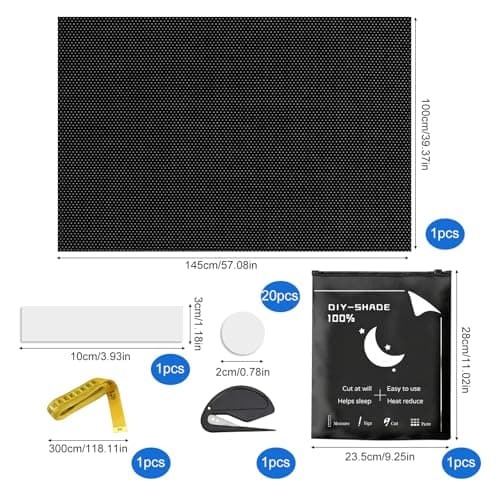 Portable Blackout Blind, Temporary Blackout Curtains with 20 Velcros and 3M Measuring Tape Etc, Fits Any Size Shape Windows for Bedroom Travel & Skylight (100 x 145cm) — view 2
