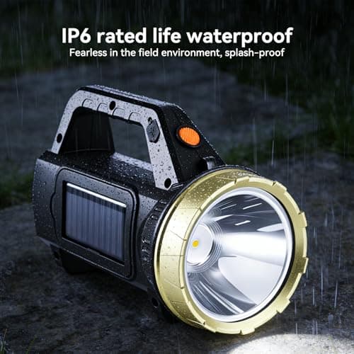 Tryora Solar LED Torch, Super Bright Solar Powered Handheld Torch USB Rechargeable LED Flashlight Spotlight with 3 Light Modes, Portable Camping Lantern for Home Emergency Outdoor Hiking — view 6