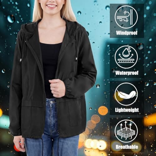 Vicloon Women's Lightweight Waterproof Rain Jacket, Hooded Breathable Packable Running Raincoats, Sun Protection Windproof Rain Jacket for Outdoor Hiking, Running, Cycling — view 4