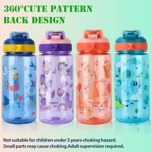 SENBSLAN Kids Water Bottles With Straw,600ml Drinks Bottle for School,Leakproof Children's Bottle BPA free Sport Bottle for Girls Boys (Purple-Unicorn) — view 6