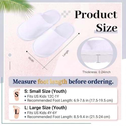 Twistover 6 Pairs Kids Disposable Slippers Non-Slip Closed Toe Spa Slippers Comfortable Indoor Outdoor Slippers for 4-12 Years Boys Girls Party Hotel Travel, White, Small — view 3
