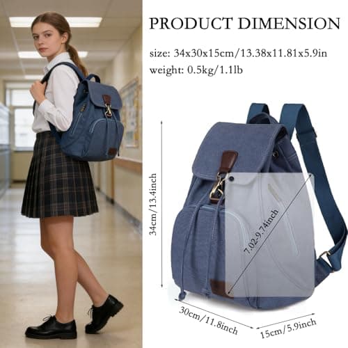 ModaZeal Small Canvas Backpack Women Men Vintage Drawstring Rucksack — view 4