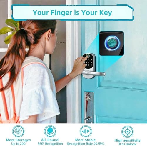 Smart Door Lock, Fingerprint Door Lock, 12-in-1(Fingerprint/passcode/APP/IC Card/Key) Password Bluetooth Smart Locks,Biometric Electronic Smart Lock for Home, Office, Hotel Office, Apartment — view 5
