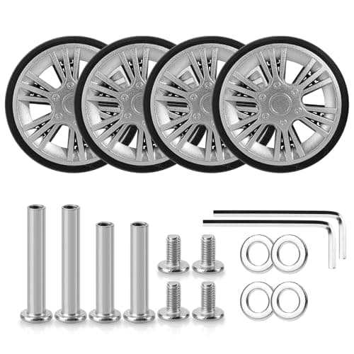 Volein 4 Pcs Suitcase Replacement Double Wheels, 55mm Wear Resistant Luggage Wheels Replacement with Bearings Spare Casters Kit for Worn Suitcase Tyres(Silver-VN5)