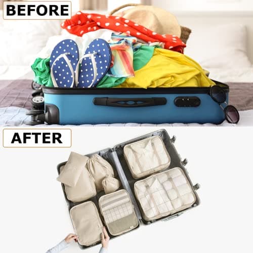 LANSKLBD 6/8 Set Packing Cubes for Suitcases Travel Luggage Packing Organizers,Travel Accessories Essentials Luggage Organizer with Shoe/Tioletry/Laundry Bag (Beige, 8 set) — view 3