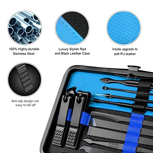 Manicure Set 18pcs Nail Clipper Kit Professional Grooming Kit, Black/Blue — view 5
