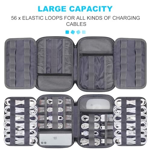 Lacdo Cord Organizer Travel, Cable Organizer Bag Case, Portable Electronics Organizer Travel Case, 6 Layer Large Capacity Charging Cords Storage Organizer for Cables, SD Card, Travel Essentials, Gray — view 2