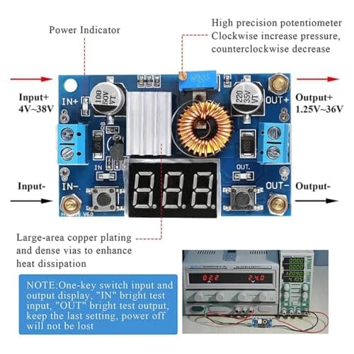 DollaTek Small DC Buck Voltage Converter Step Down Voltage Regulator Module Board 4-38V to 1.25-36V 5V/12V Adjustable Output Voltage Stabilizer Transformer — view 3