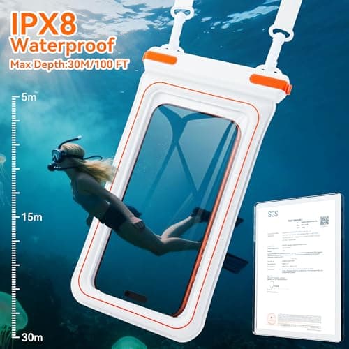 Double Space Waterproof Phone Pouch,IPX8 Waterproof Floating Phone Case,Cell Phone Dry Bag for Beach with Lanyard for iPhone 17 16 15 14 13 12 11 Pro Max,Huawei,OnePlus,Galaxy Fit up to 8.5” White — view 4