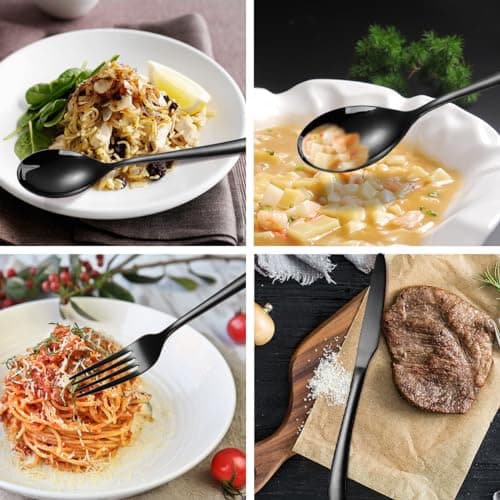 MURRI&MURRDI Stainless Steel Cutlery Set for 1, Reusable Flatware Set with Case, Cutlery Set for Work Stainless Steel Knife Fork Spoon Set 3 Piece (3 Black) — view 3