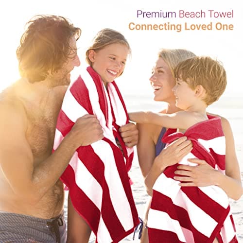 SweetNeedle Beach Towels for Adults Pack of 2 - Red White Cabana Striped Classic - 100% Cotton Terry Ringspun Pool Towel, Quick Dry, Super Absorbent Swimming large towel, 76 x 152 cm — view 3