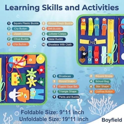 Boyfield Blue Busy Book 1+ Year Old Montessori Travel Toy for Kids (Blue) — view 3