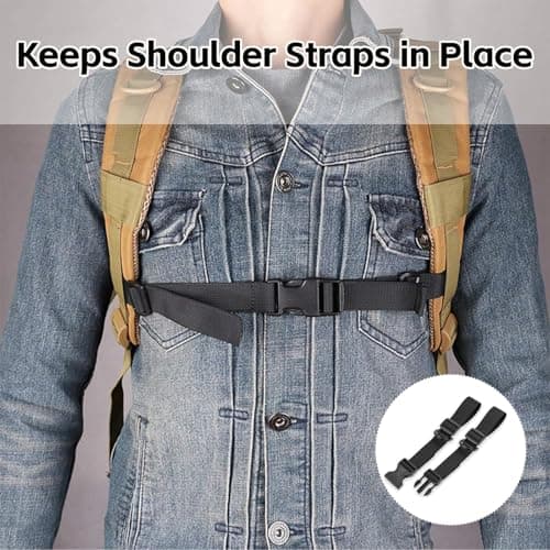 ZALAOR 2 Pairs Black Adjustable Nylon Backpack Chest Straps With Buckles — view 4