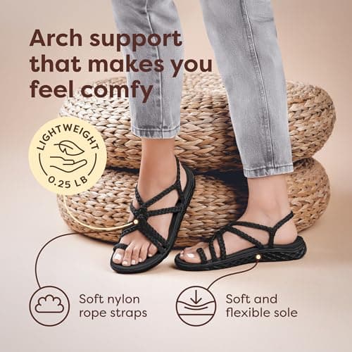 Plaka Explore Walking and Hiking Sandals for Women | Comfortable Summer Sandal with Arch Support | Waterproof Comfy Sandals for Travel, Beach or Poolside, Pure Black, 8.5-9 — view 2