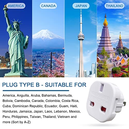 Jsdoin UK to US Plug Adaptor 3 pin to 2 Pin Flat Travel Adapter for USA, Canada, Mexico, Thailand, Refer to Description for country list US (6 Pack) — view 5