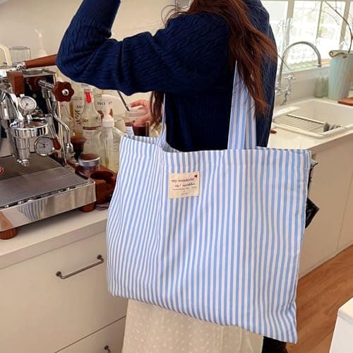 SSKHE Large Beach Bag with Inner Pocket and Zip, Women's Tote Bag, Blue, 50 x 40 cm — view 3