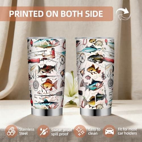 Fishing Gifts for Men, Fishermen - Fish Travel Coffee Mug Cup, Birthday Valentines Fathers Day Christmas Gift for Dad, Husband, Son, Boys, Grandpa, Uncle, Boss - 20oz Stainless Steel Insulated Tumbler — view 4