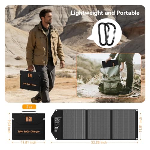 30W Portable Foldable Solar Panel with DC 18V, USB-C PD 18W QC3.0 (for UK) — view 6