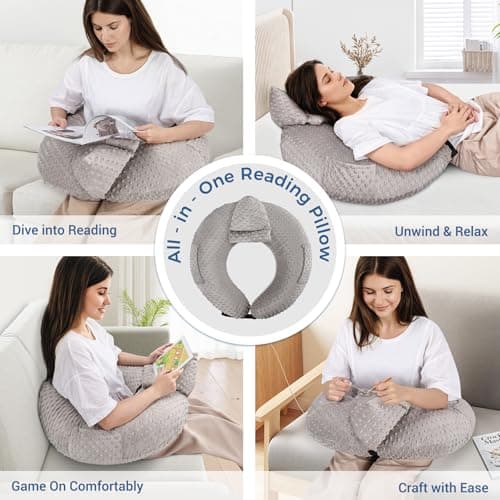 INFANZIA Reading Pillow for Gaming, Arm Rest Support Pillow, U-Shaped Lap Pillow with Side Pocket for Bed & Sofa, Compact Gaming Pillow with Tablet Support for Reading, Crocheting, Working — view 2