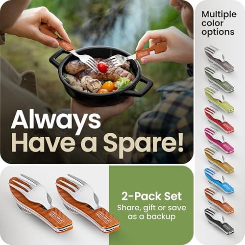 ORBLUE 4-in-1 Camping Cutlery Set 2-Pack – Stainless Steel Foldable Spoon Fork Knife Bottle Opener with Pouch – Portable Travel Cutlery & Camping Utensils for Hiking & Outdoor Use – Orange — view 6