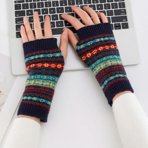 Qusinfc Typing Gloves for Cool Weather Travel, Navy Blue — view 2