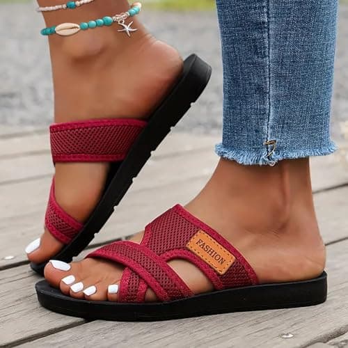 Women's Lightweight Canvas Flip Flops for Beach and Casual Summer Wear, Soft Cotton Straps with Cushioned Sole, Non-Slip Outdoor Slippers for Women (6) — view 4