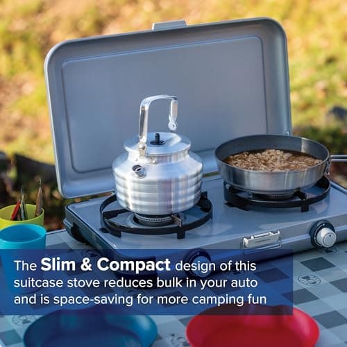 Campingaz Camping Kitchen 2 R Camping Stove, 2 x 2,000 Watts power, 2-Burner Gas Stove with removable pan Supports, portable & compact, runs off R904 or R907 refillable gas cylinders — view 2