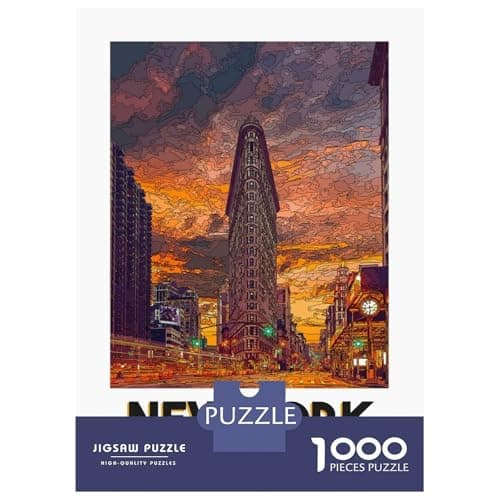 Flat Iron Building Jigsaw Puzzle 1000 Pieces, Romantic City Break Scene, 1000 Pieces for Adults, Travel Gift for Adults, Screen-Free Fun, 70x50cm/1000pcs