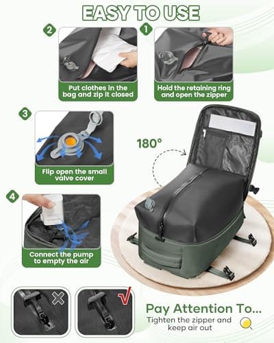 SZLX Vacuum Backpack Travel Bag with Pump, New Ryanair Cabin Size Bag 40x30x20 Backpack Wizz air, Large Travel Backpack Women Men Carry On Casual Daypack Fit 14 Inch Laptop with Shoes Compartment — view 6