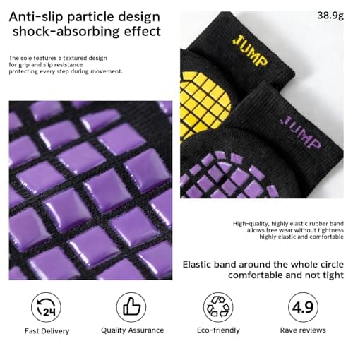 CubePlug Non-Slip Toddler Socks for Boys and Girls – Anti-Skid Grip Ankle Socks with Sticky Bottom for Kids Ages 1-10, Soft & Comfortable Everyday Socks [spo] (Purple M (6-10 years old)) — view 4