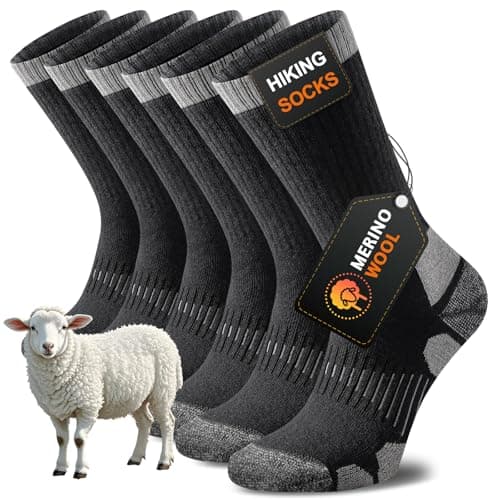Niorasen Merino Wool Hiking Socks for Men & Women, Thick Cushioned Walking Socks, Seamless & Breathable Anti-Blister Crew Socks for Sports, Running, Outdoor, Work, Cycling, Trekking,3 Pairs Unisex