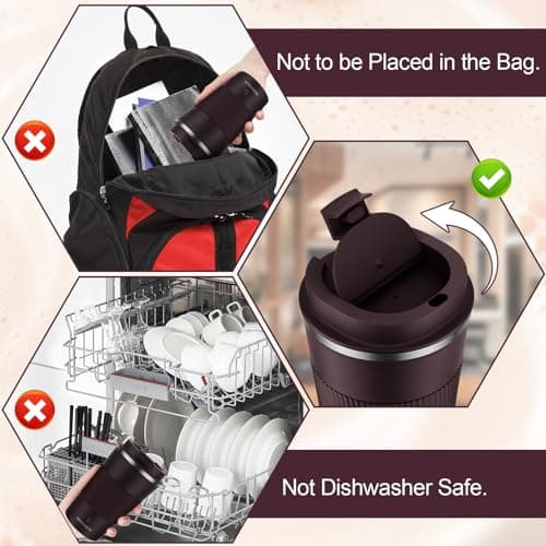 MOMSIV Coffee Cup, Insulated Coffee Cup with Leakproof Lid, Non-Slip Vacuum Reusable Stainless Steel Eco-Friendly Travel Office Mug for Hot and Cold Water Coffee and Tea, 380ml/13oz(Brown) — view 6