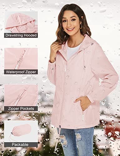 Rapbin Women's Raincoats Waterproof Thin Packable Rain Jacket Trench Coat — view 4