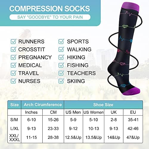 Pnosnesy Compression Socks, (2/4/6/7 Pairs) for Men & Women 15-20 mmHg is Best for Athletics, Running, Flight Travel, Support — view 2