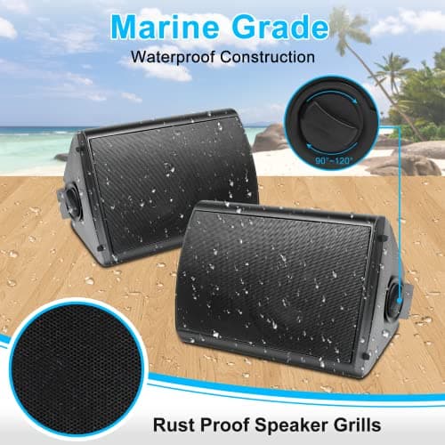 Herdio 6.5 Inches Indoor Outdoor Bluetooth Speakers Waterproof Wireless with Powerful Bass,Wall Mount Speakers System Wired for Patio Deck Porch Backyard 400 Watts(Black) — view 3