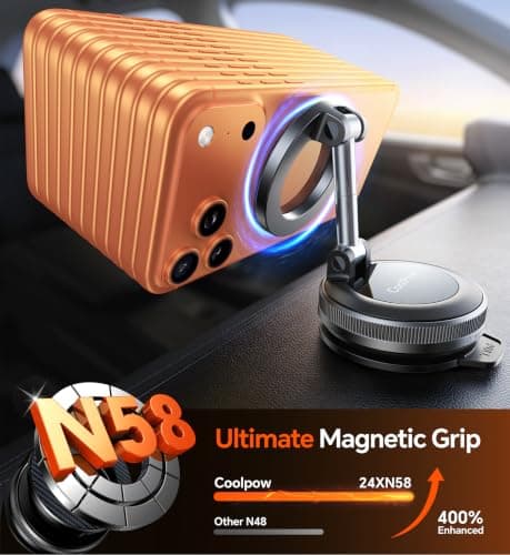 Coolpow for Magsafe Car Mount Vacuum Magnetic Phone Holder for Cars【Greater Stability】 Magnetic Phone Mount for Shower Mirror Window Mobile Phone Holder for Magsafe iPhone 17 16 15 Samsung (Carbon) — view 3