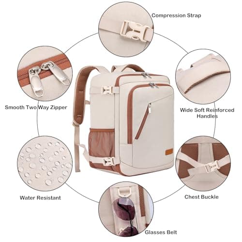 Ryanair Cabin Bags 40x30x20 Underseat 24L Small Travel Backpack for Women Hand Luggage Backpack Carry-ons Bag Cabin Size for Airplanes Flight Bag Travel Rucksack with USB Charging Port,Beige-brown — view 6