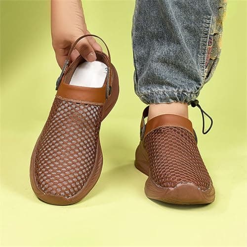 Mens Wide Fit Sandals Mesh Hollow Sliders Back Strap Closed Toe Slippers ArchSupport Orthopedic Platform Casual Hiking Walking Outdoor Breathable Lightweight Shoes (Brown, 7.5) — view 5