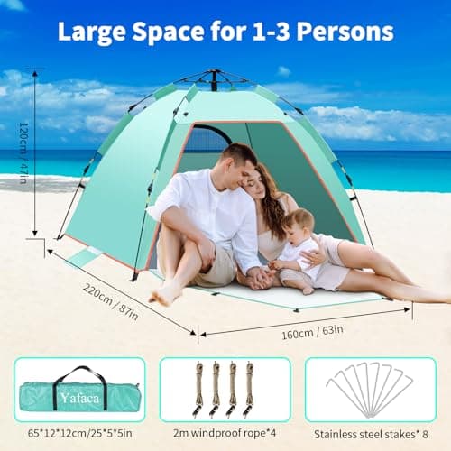 Pop Up Beach Tent, 1-3 Person Automatic Large UV 50+ Shelter Tent 2 Doors — view 6