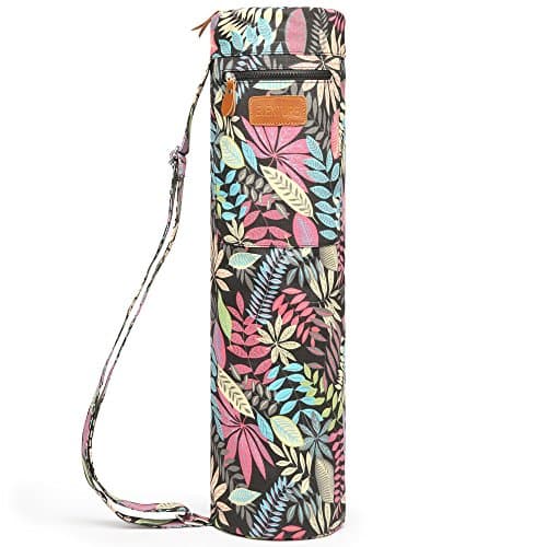 ELENTURE Canvas Yoga Mat Bag with Adjustable Strap & Pockets, Full-Zip Travel Gym Tote for Women & Men, Fits 1/4" & 1/3" Thick Mats, Lightweight Carrier for Yoga, Workout, Outdoor Use