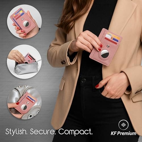 KF-Premium AirTag Wallet for Women, RFID Blocking Card Holder, Slim, Pink — view 5