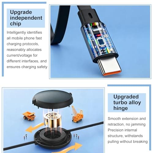 XINML Multi Fast Charger Cable Retractable 3 in 1 Charging Cable 100W, USB C to USBC+PD+Micro USB Portable Travel Chargers for Multiple Devices, Black 1.2M — view 5