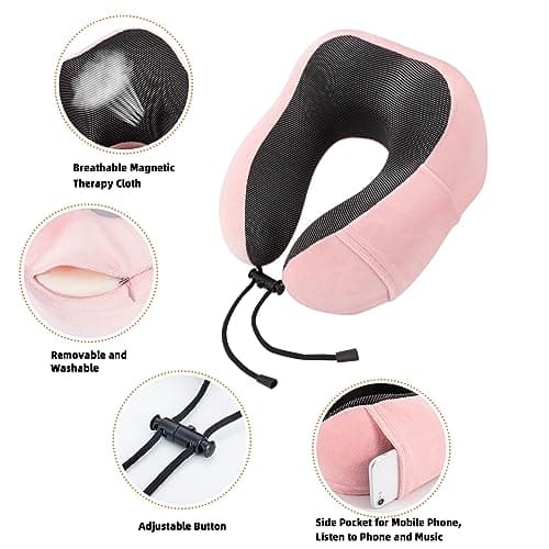 WENGX Travel Pillow Neck Pillow Memory Foam Soft Comfort and Support Travel Flight Neck Pillows,U-shaped Pillow for Sleeping with Storage Bag for Airplane Car Office Home,etc (Pink) — view 2