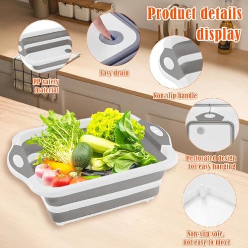 Collapsible Camping Cutting Board & Dish Basin, Multifunctional BBQ Prep Tub, Portable Camp Sink Washing Station Storage Basket — view 4