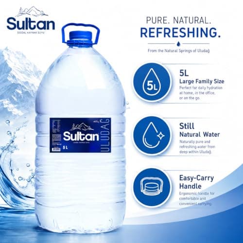 Sultan Natural Water 5L, Large Still Bottled Water, Natural Mineral Water Bottle with Carry Handle, Family Size Water Bottle, Ideal for Home, Office, Catering, Events, Travel — view 2