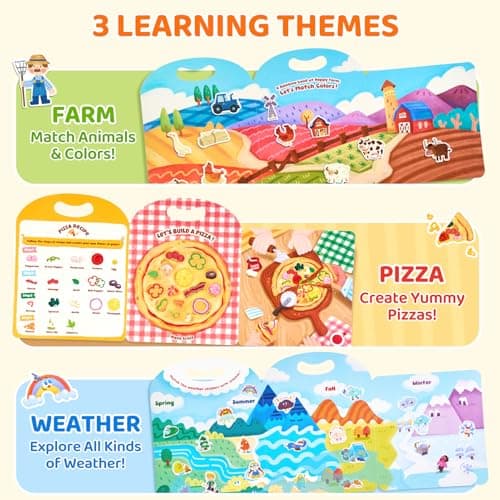 JoyCat 3 Pack Reusable Sticker Books: Farm, Pizza-Making, Weather — view 2