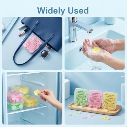 JOVIA Portable Petal Hand Soap Sheets 300PCS, Mini Disposable Scented Hand Soap Sheet with 3 Scents, Dissolving Soap Paper Set for Unisex Women Men Kids Camping Hiking Outdoor Travel Daily Use — view 6